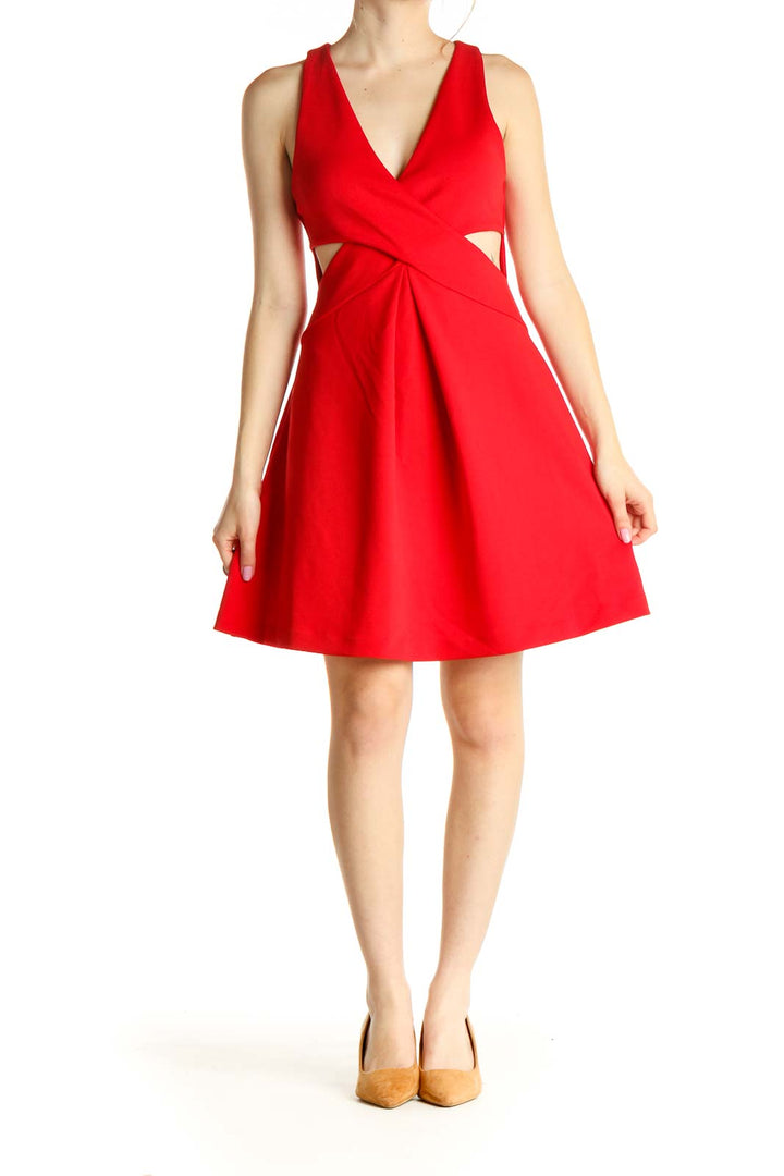 Red Solid Day Fit & Flare Dress