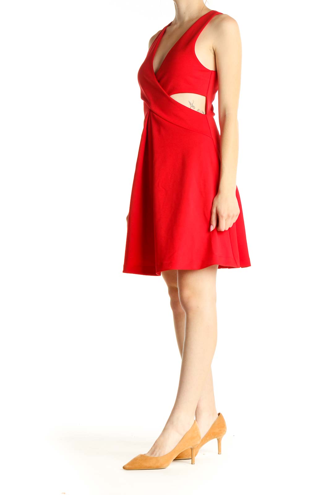 Red Solid Day Fit & Flare Dress