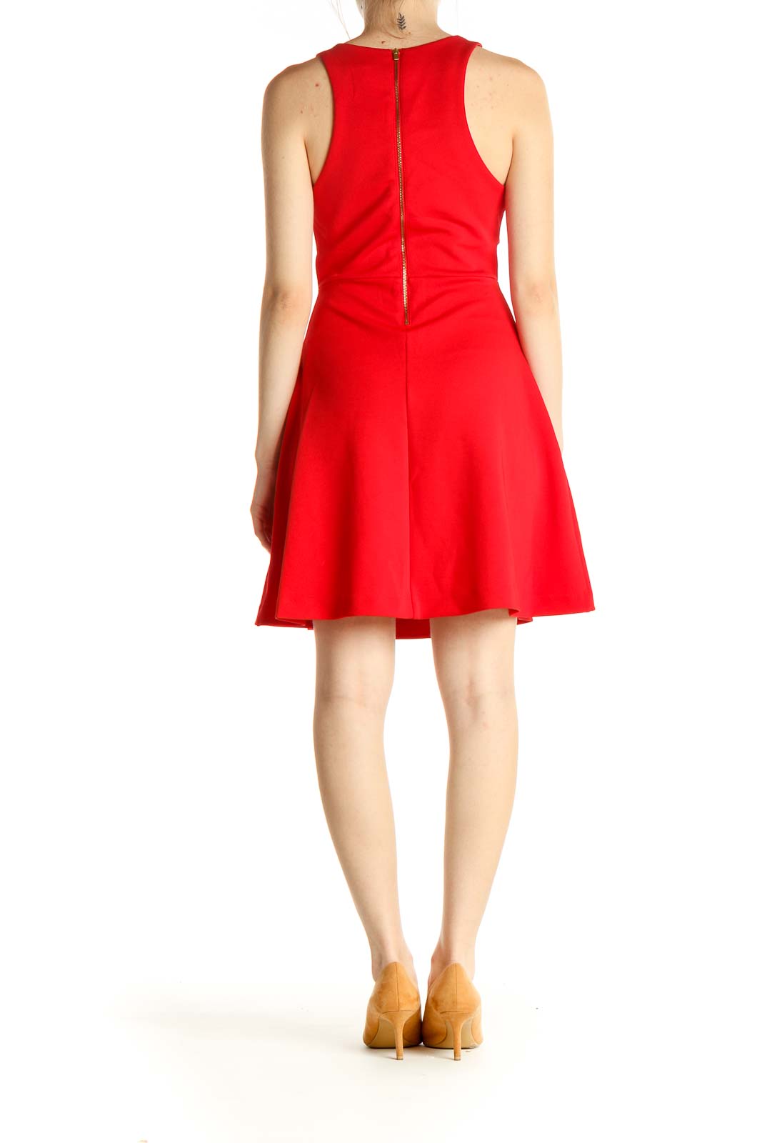 Red Solid Day Fit & Flare Dress