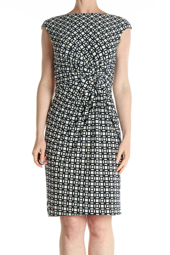 White Printed Classic Sheath Dress