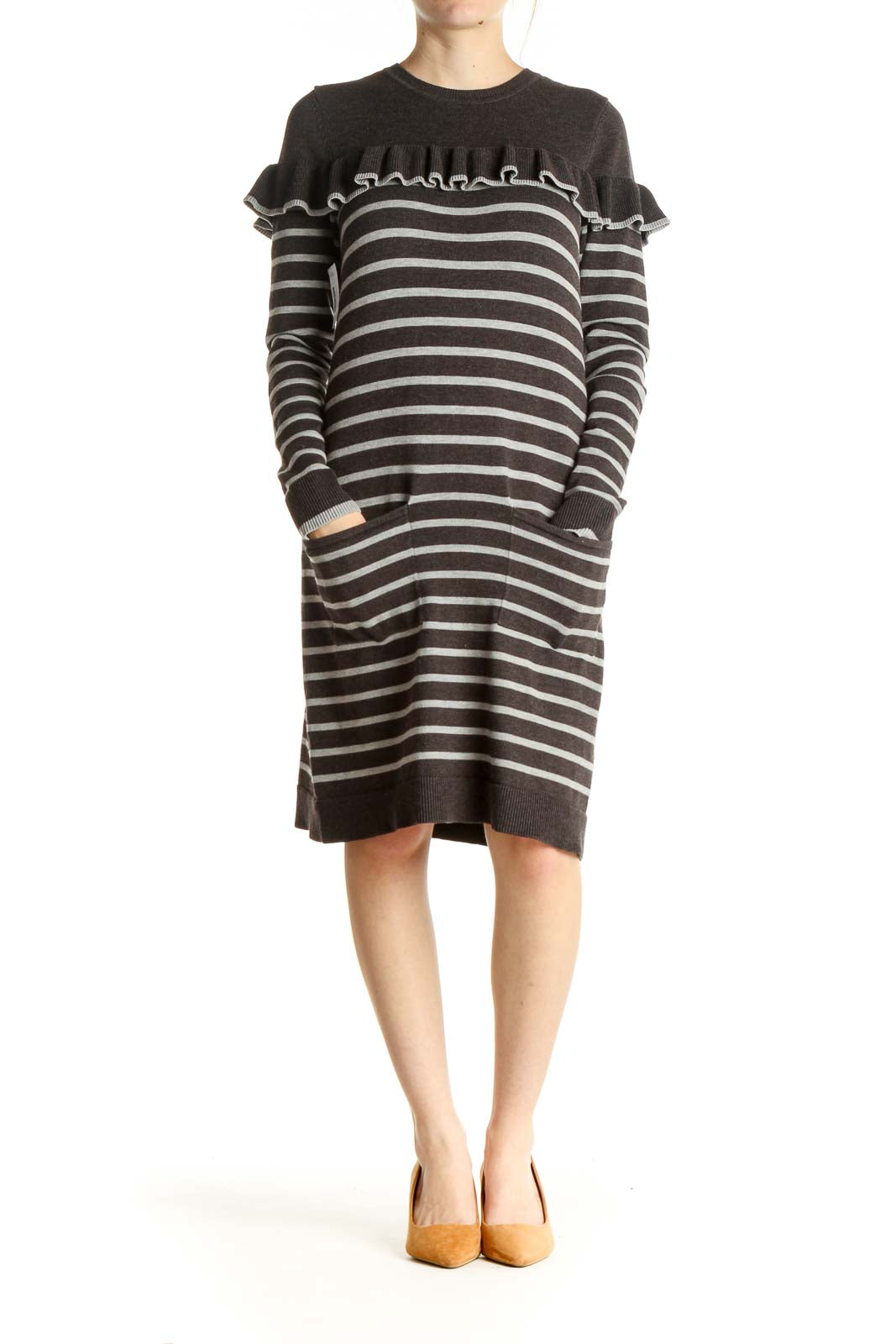 Gray Striped Day Shift Dress