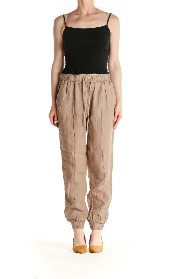 Brown Solid Casual Trousers