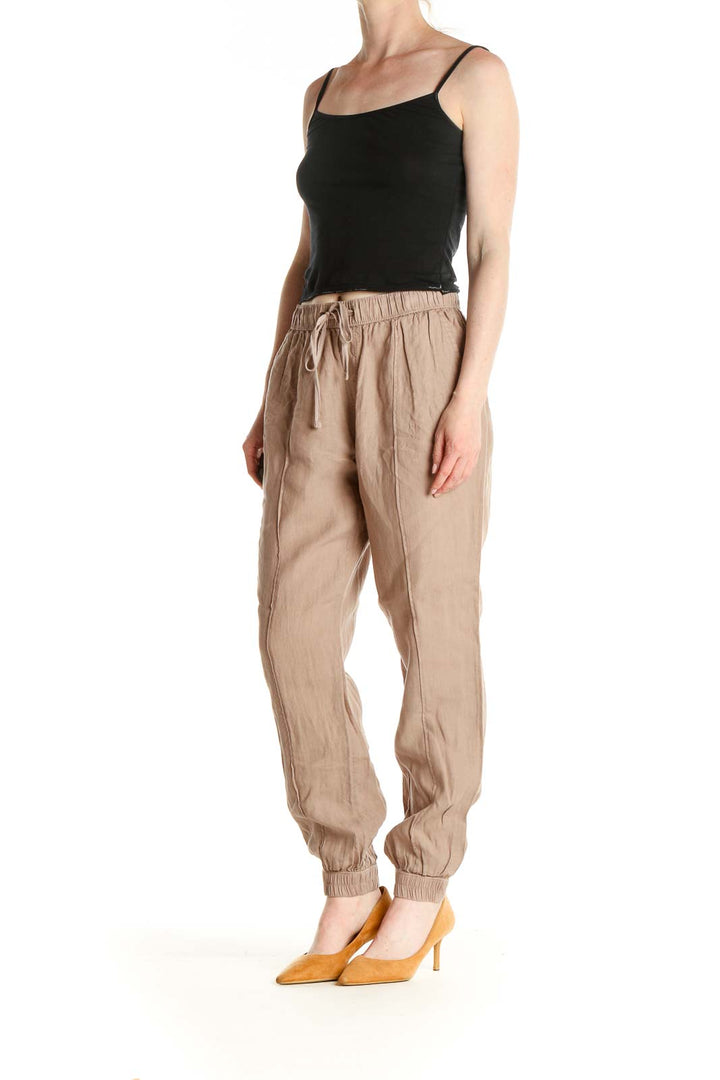 Brown Solid Casual Trousers