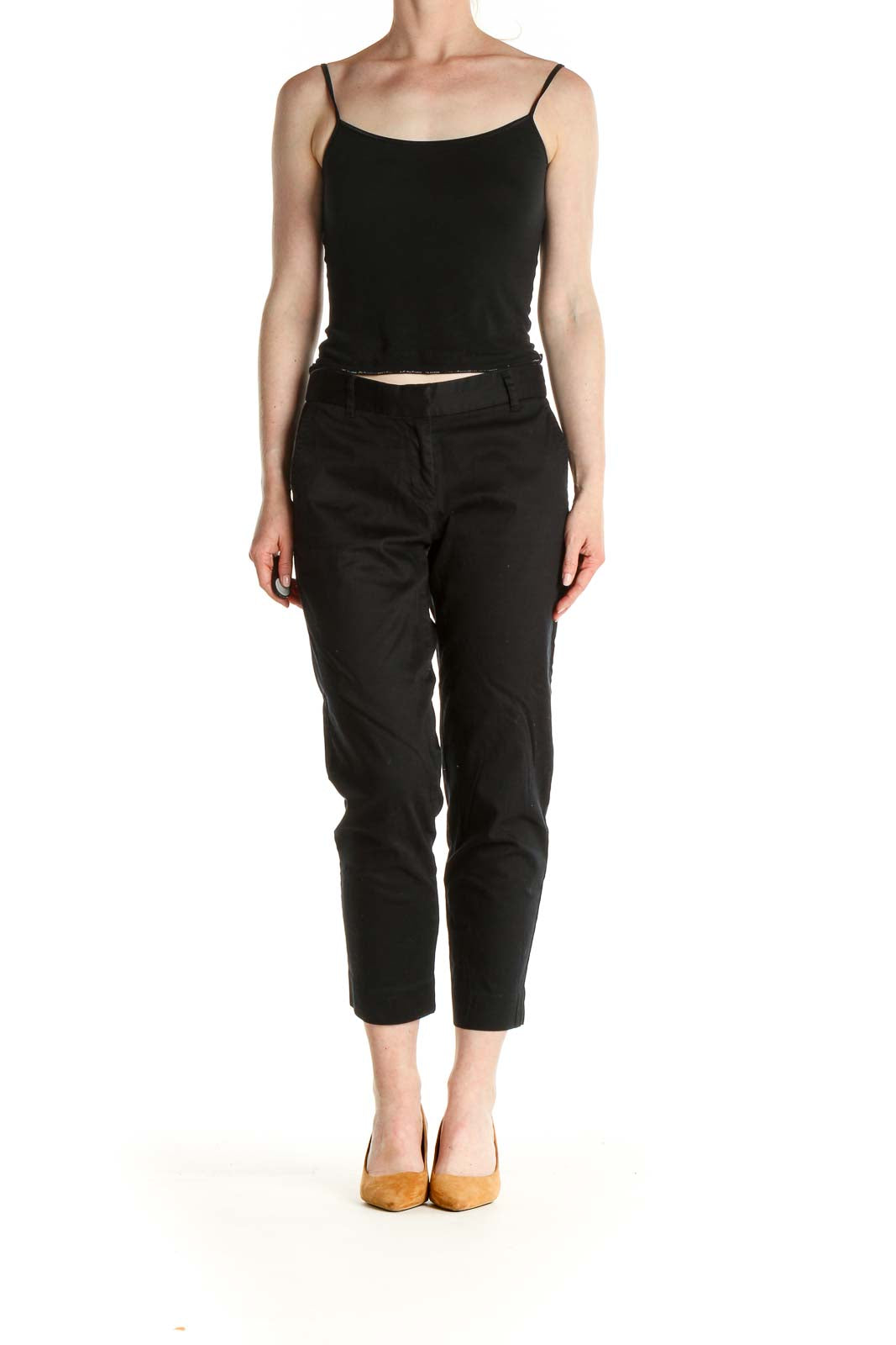 Black Solid Casual Capri Pants