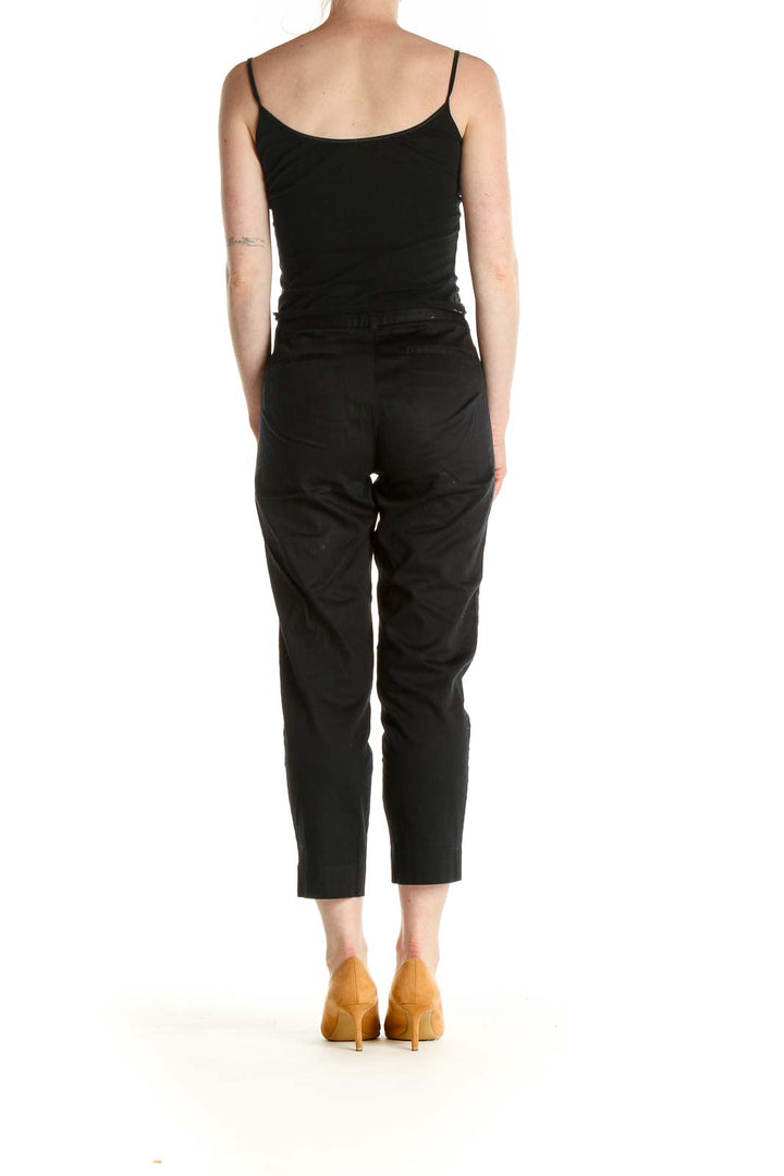 Black Solid Casual Capri Pants