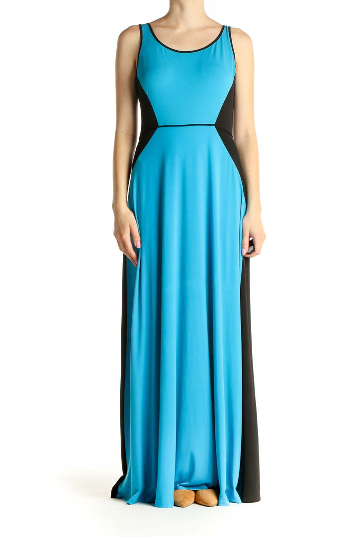 Blue Colorblock Casual Maxi Dress