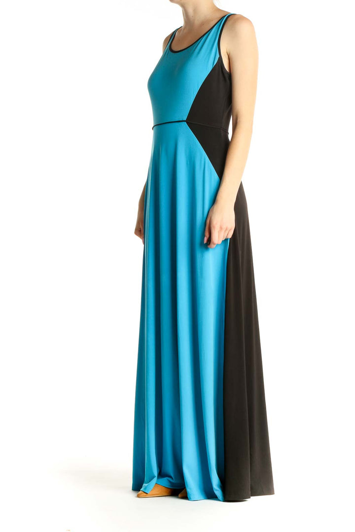 Blue Colorblock Casual Maxi Dress