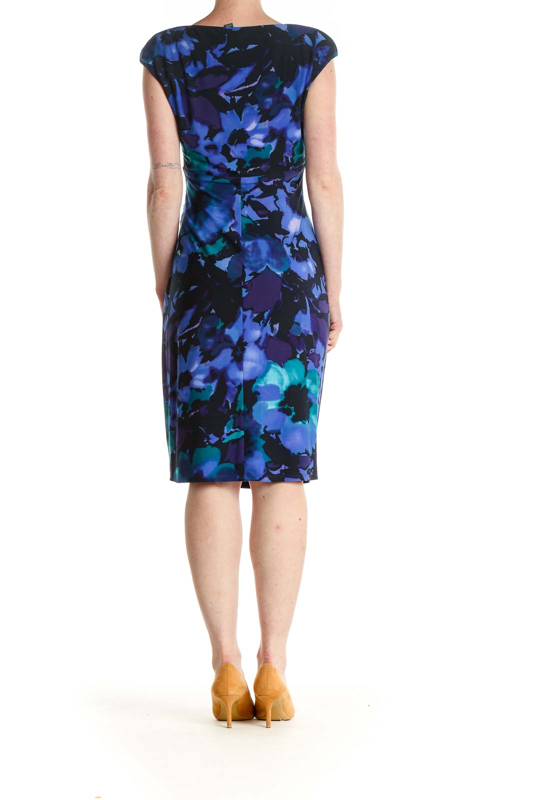 Blue Floral Print Work Sheath Dress