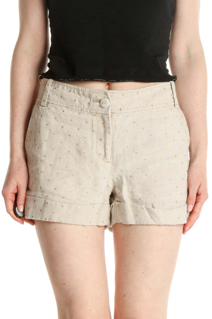 Beige Polka Dot Casual Shorts