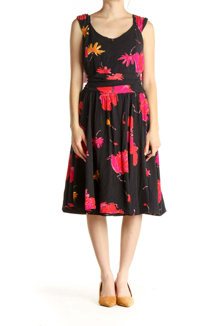 Black Floral Print Day Fit & Flare Dress