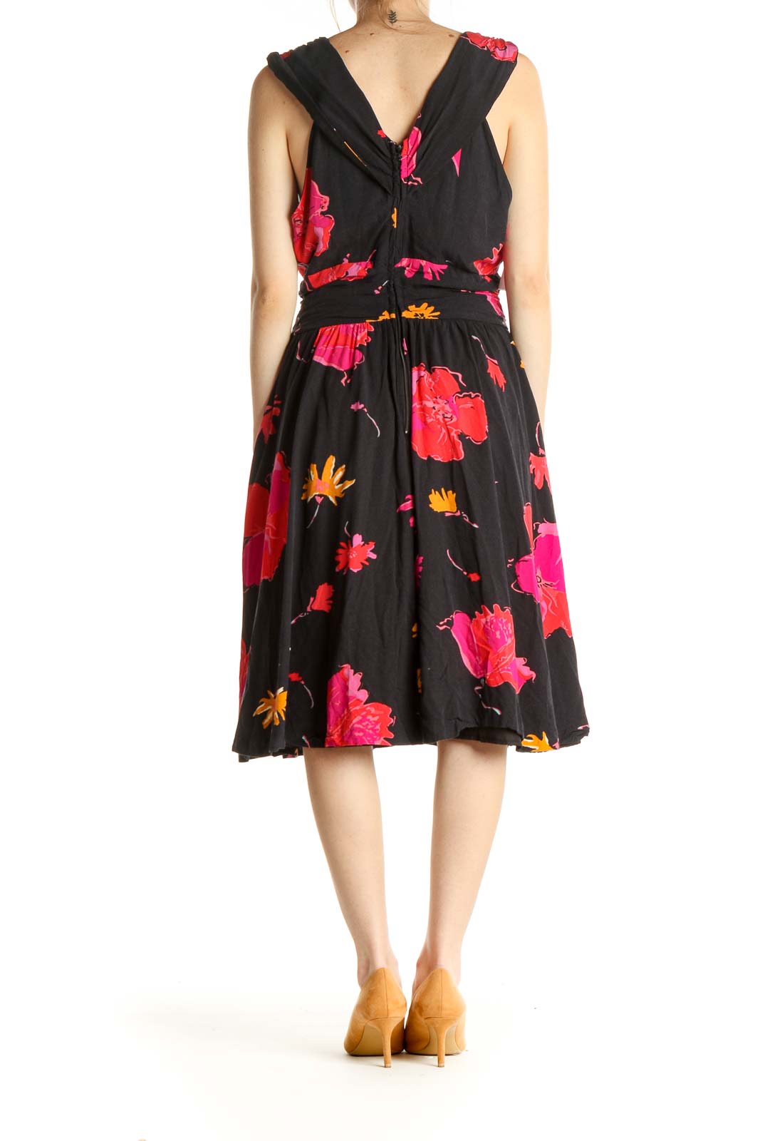 Black Floral Print Day Fit & Flare Dress