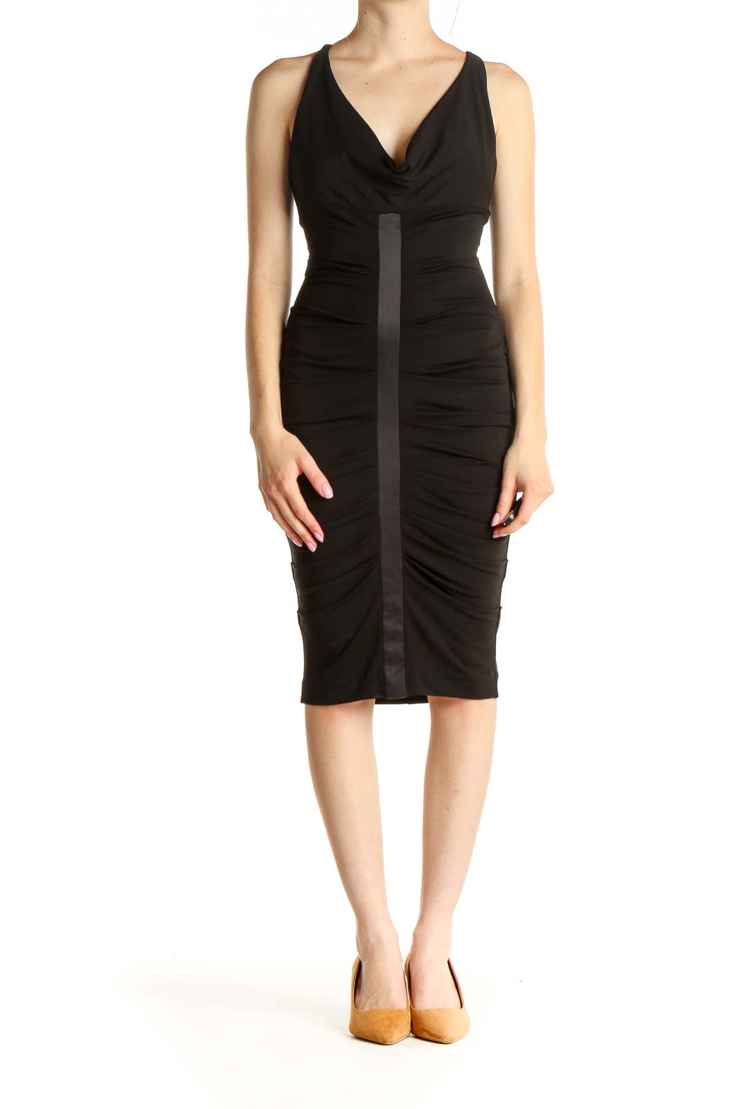 Black Solid Work Sheath Dress