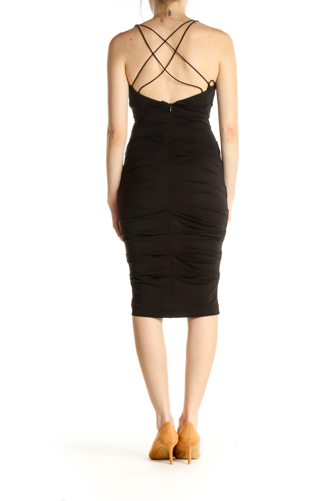 Black Solid Work Sheath Dress