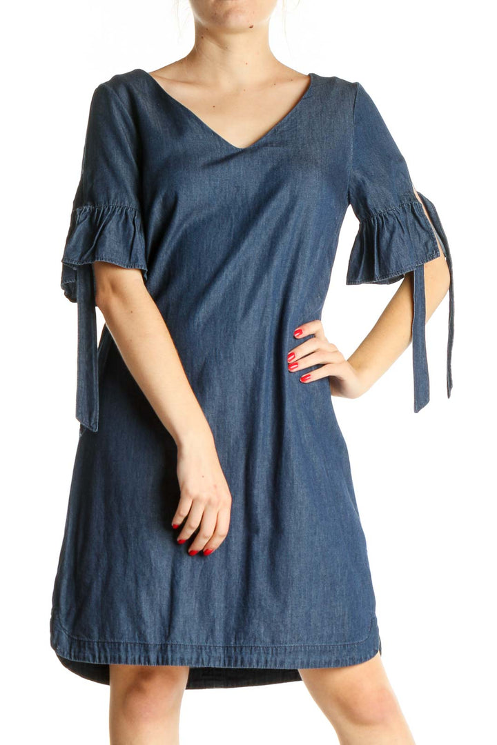 Blue Solid Day Shift Dress