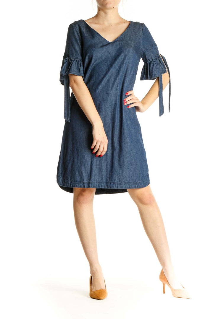 Blue Solid Day Shift Dress