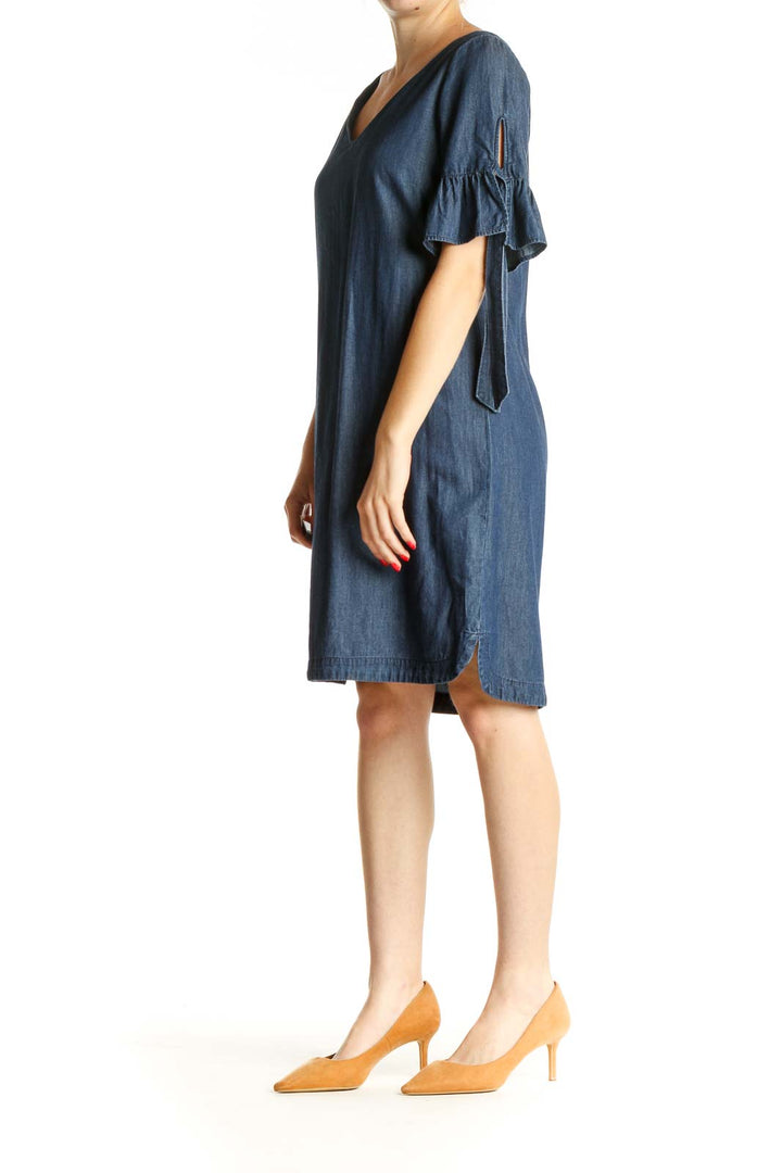 Blue Solid Day Shift Dress