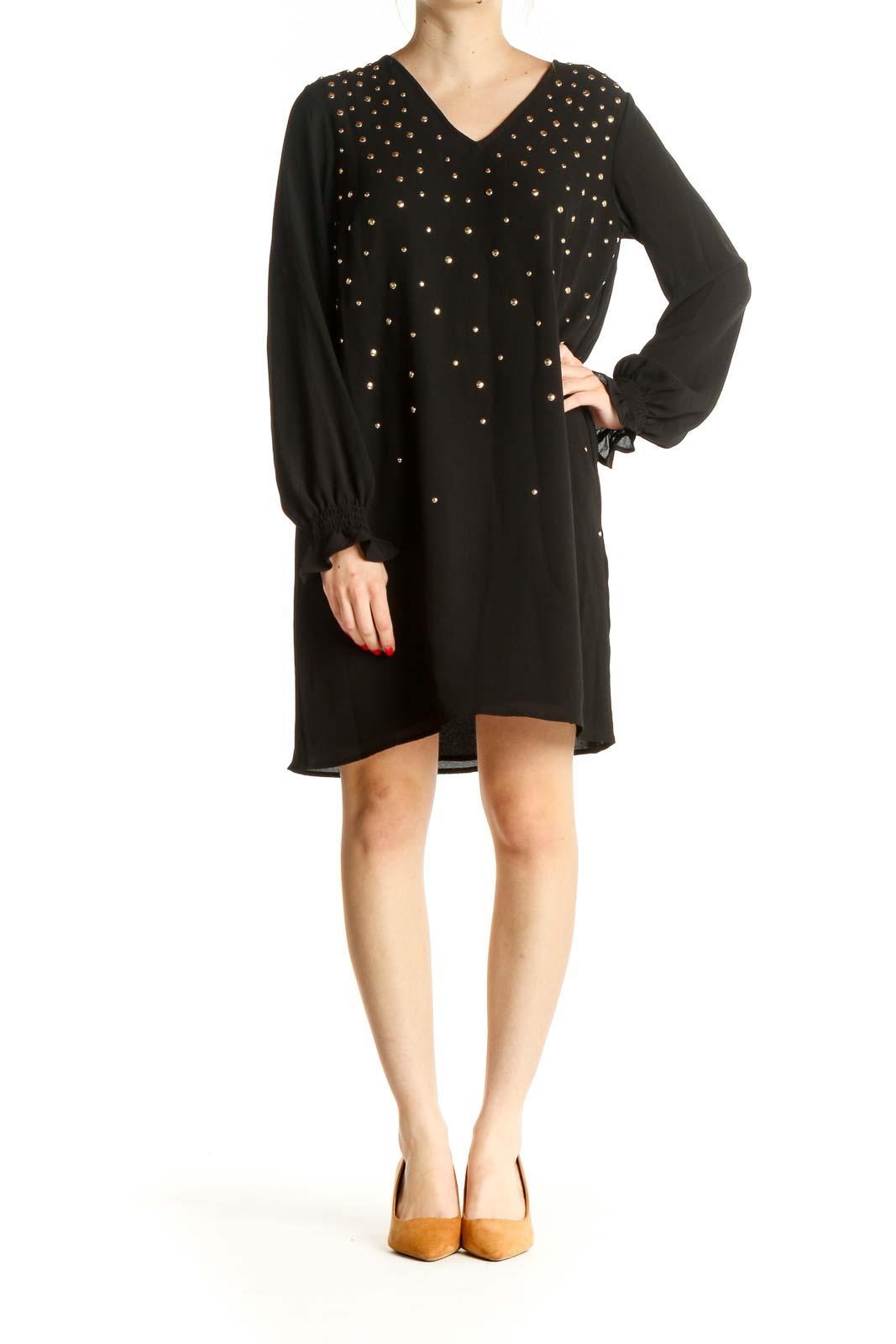 Black Solid Sequin Shift Dress