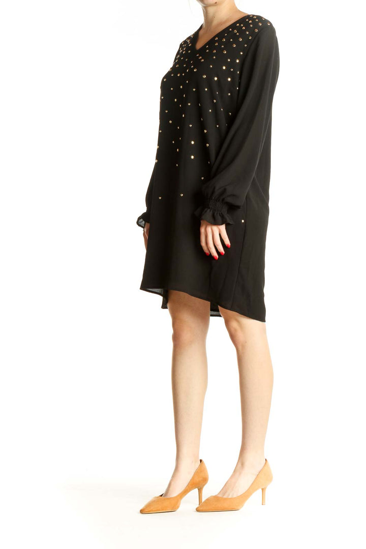 Black Solid Sequin Shift Dress