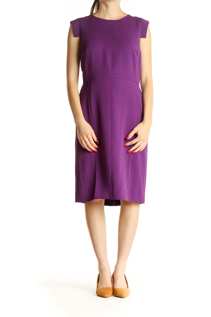 Purple Solid Day Shift Dress