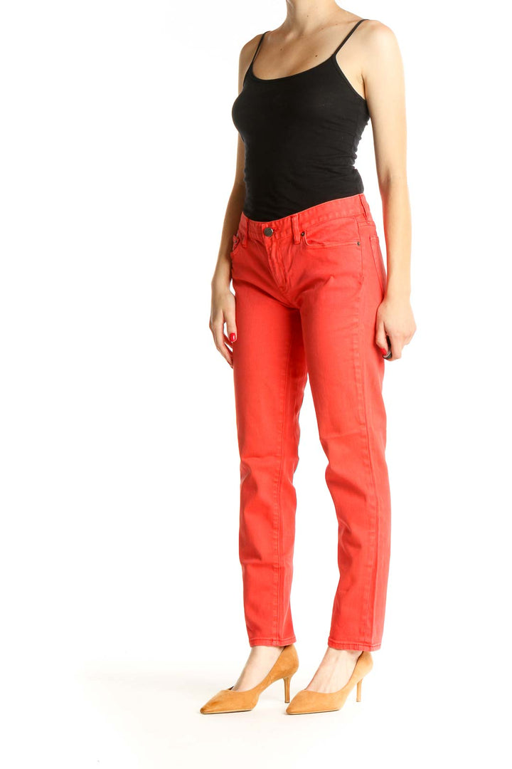 Orange Solid All Day Wear Pants