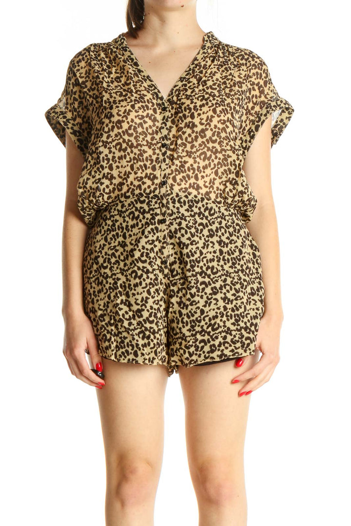 Beige Animal Print Romper