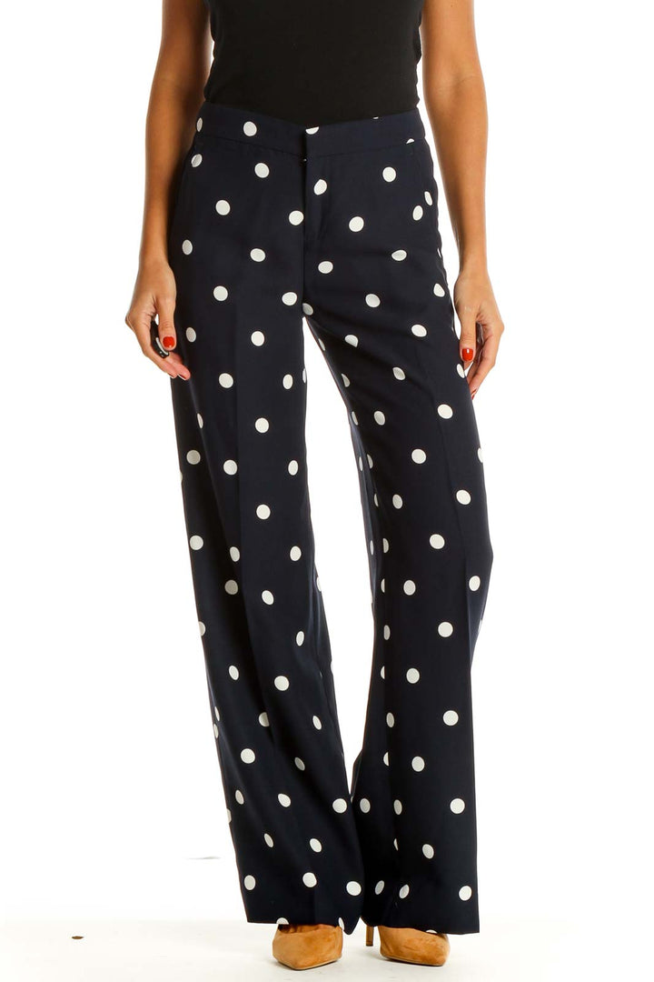 Blue Polka Dot Wide-Leg Trousers