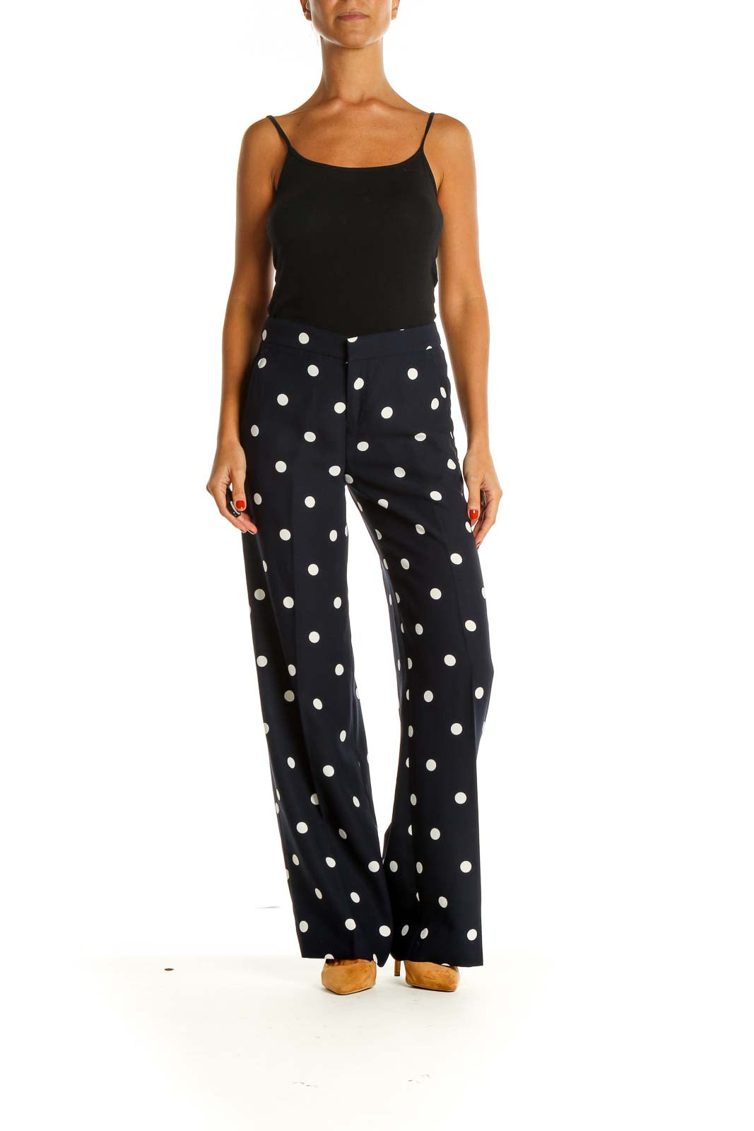 Blue Polka Dot Wide-Leg Trousers