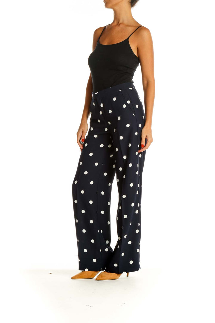 Blue Polka Dot Wide-Leg Trousers