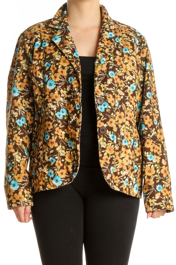 Brown Floral Print Blazer