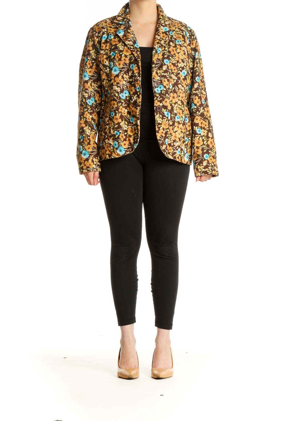 Brown Floral Print Blazer