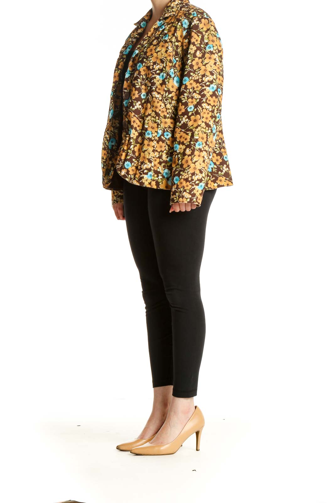 Brown Floral Print Blazer