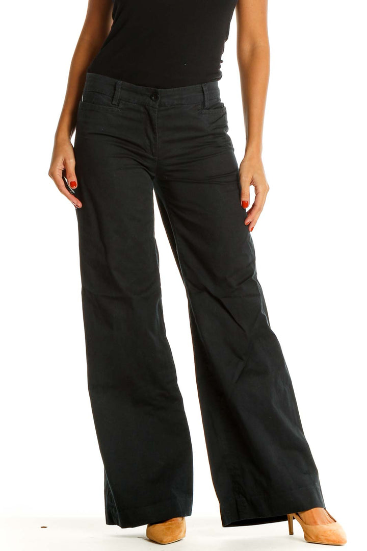 Black Solid All Day Wear Wide-leg Trousers