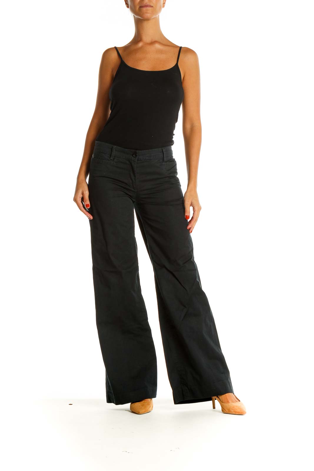 Black Solid All Day Wear Wide-leg Trousers