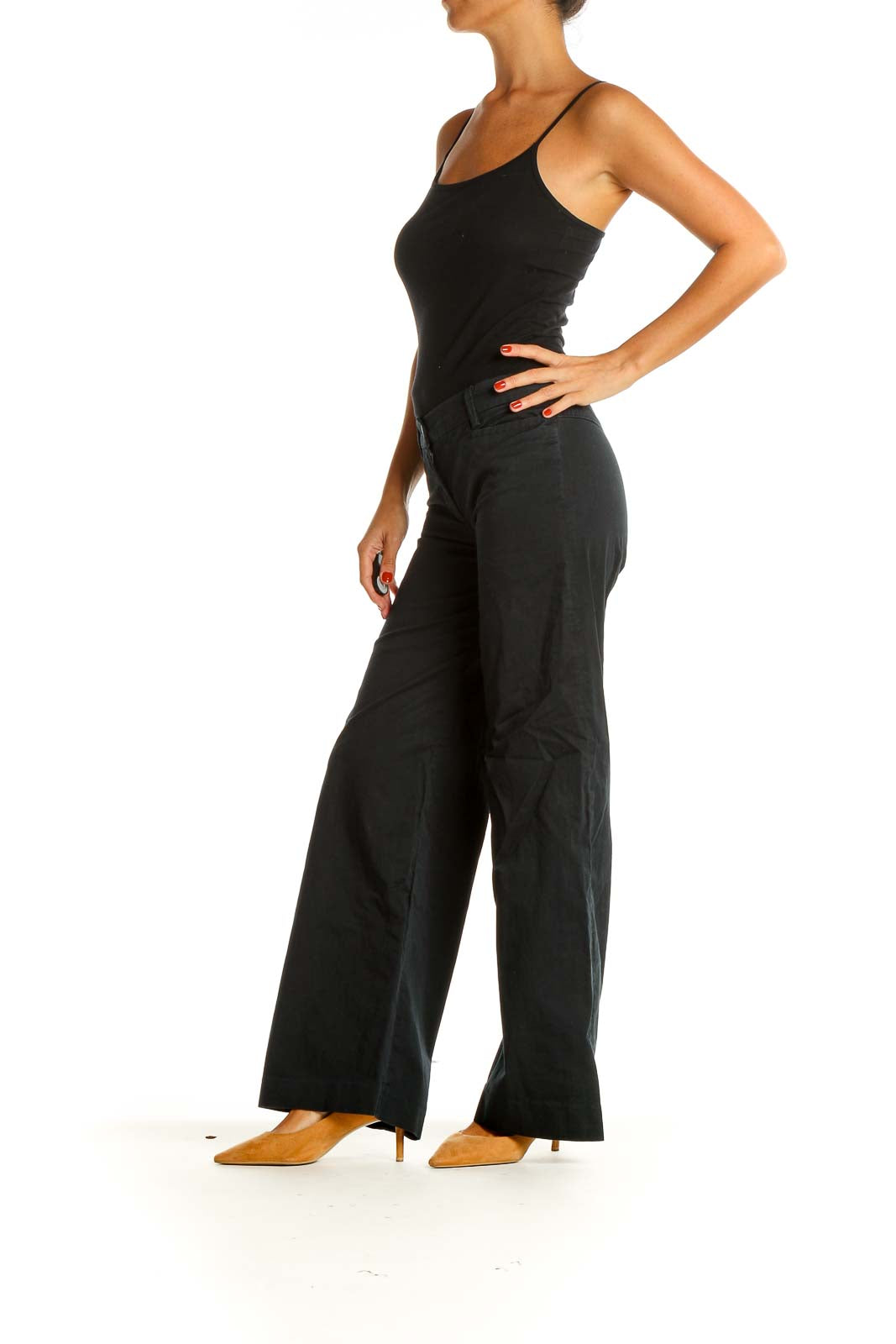 Black Solid All Day Wear Wide-leg Trousers