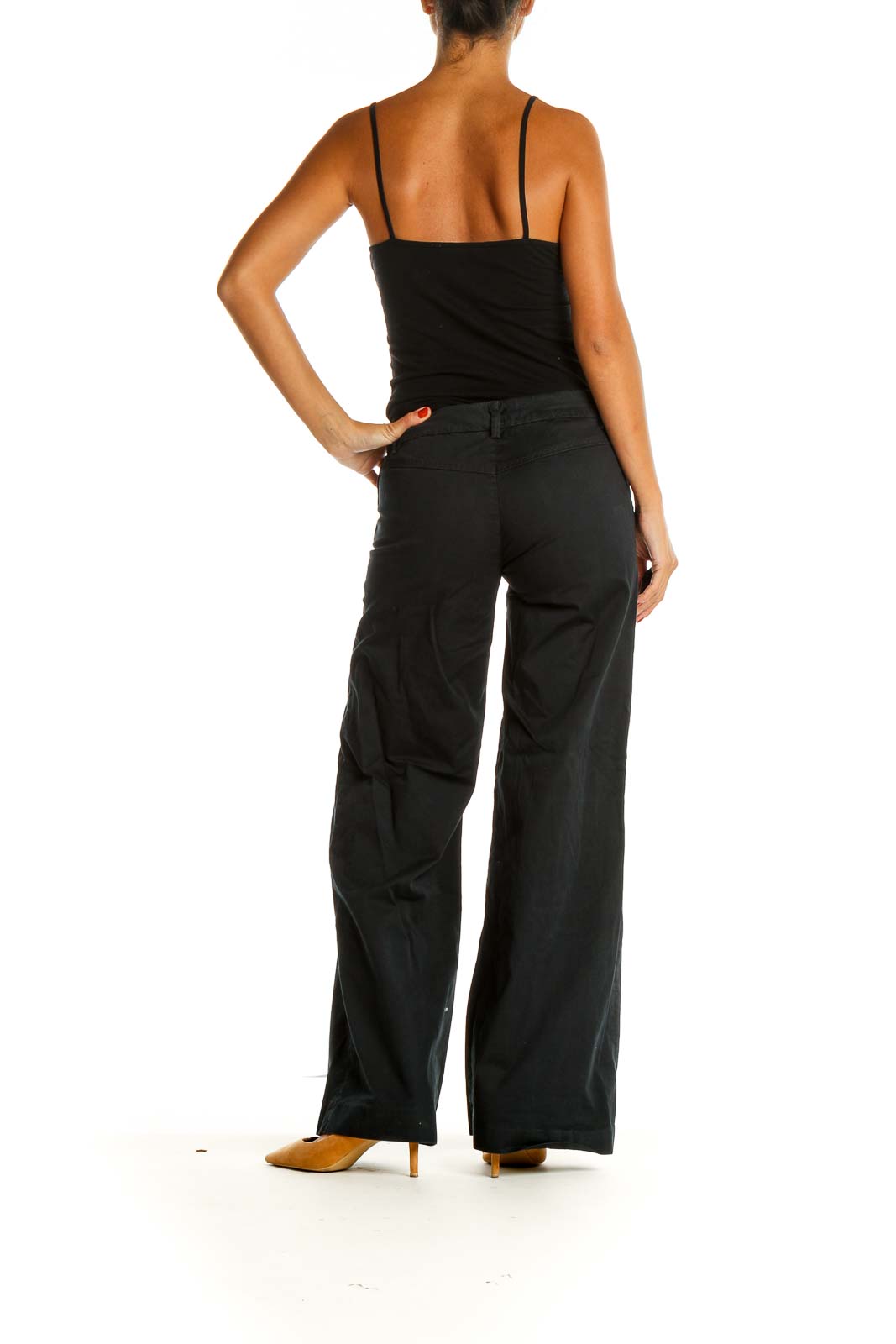 Black Solid All Day Wear Wide-leg Trousers