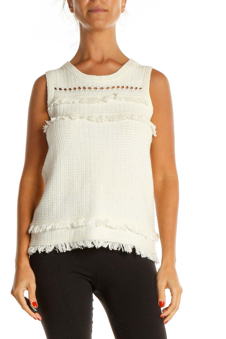 White Knitted Fringe Top