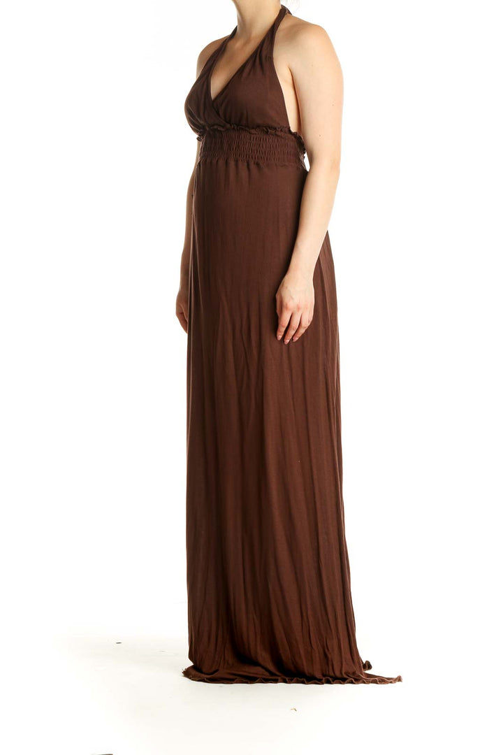 Brown Solid Classic Column Dress