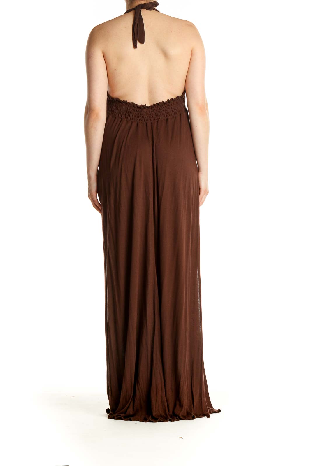 Brown Solid Classic Column Dress