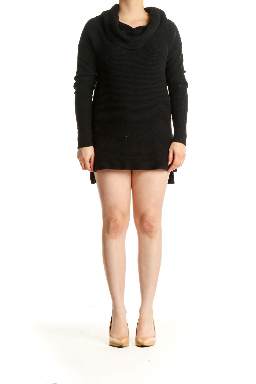 Black Solid Day Sheath Dress