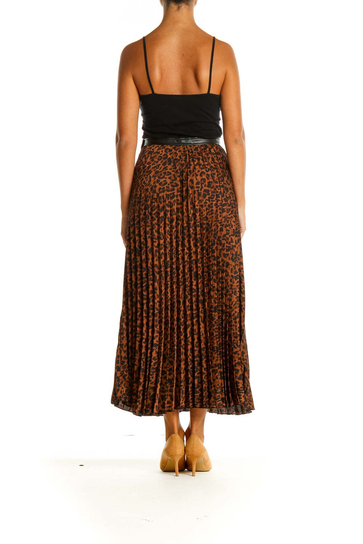 Brown Animal Print Holiday Pleated Skirt