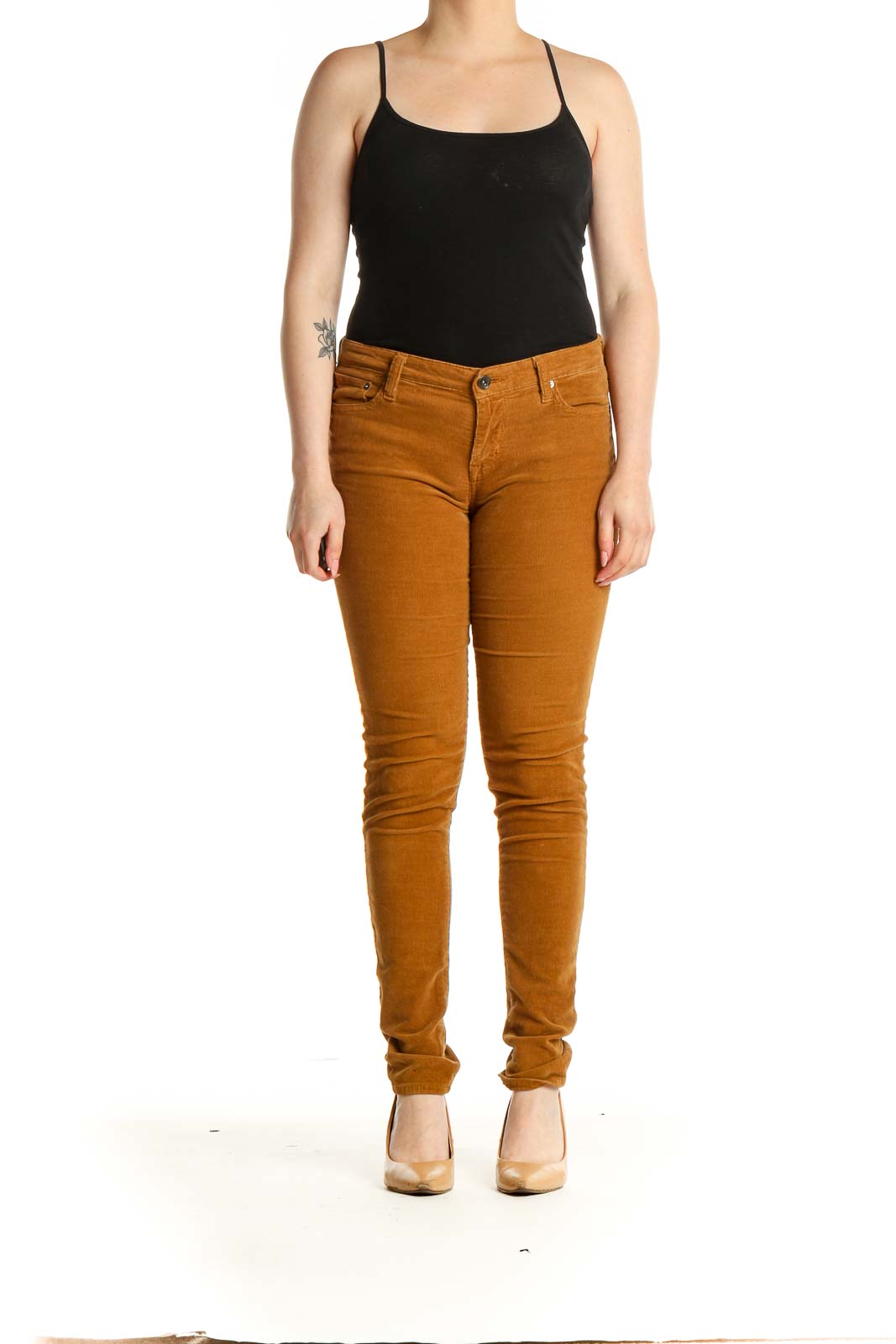 Orange Solid Casual Pants