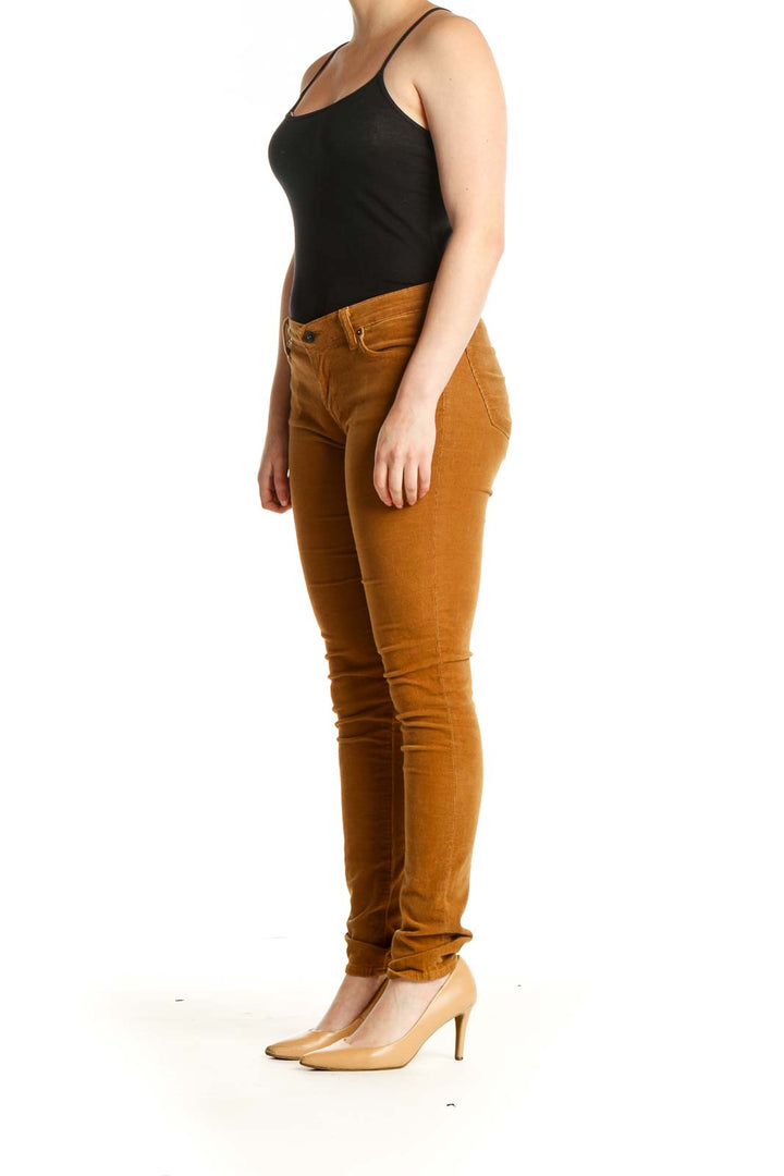 Orange Solid Casual Pants