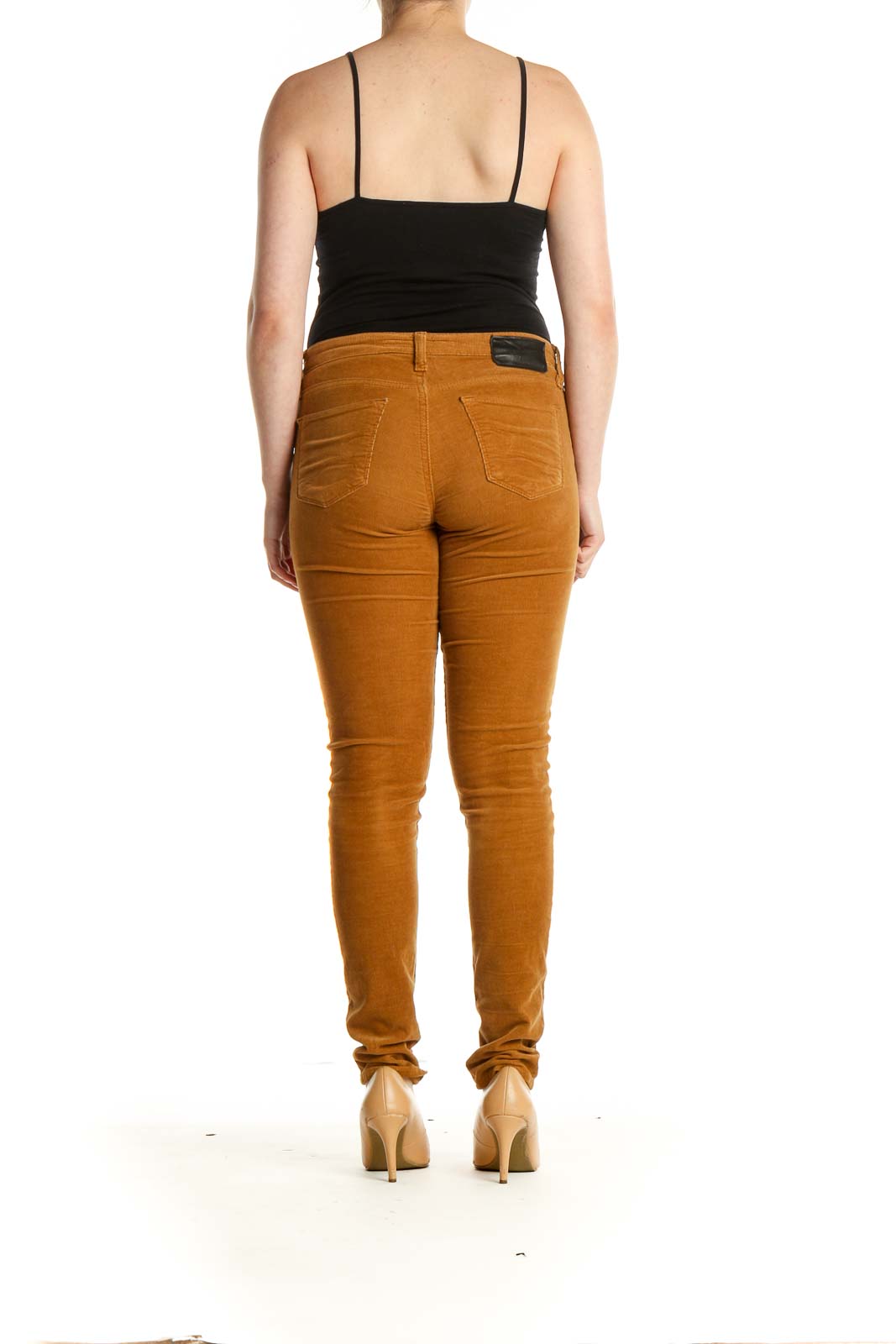 Orange Solid Casual Pants