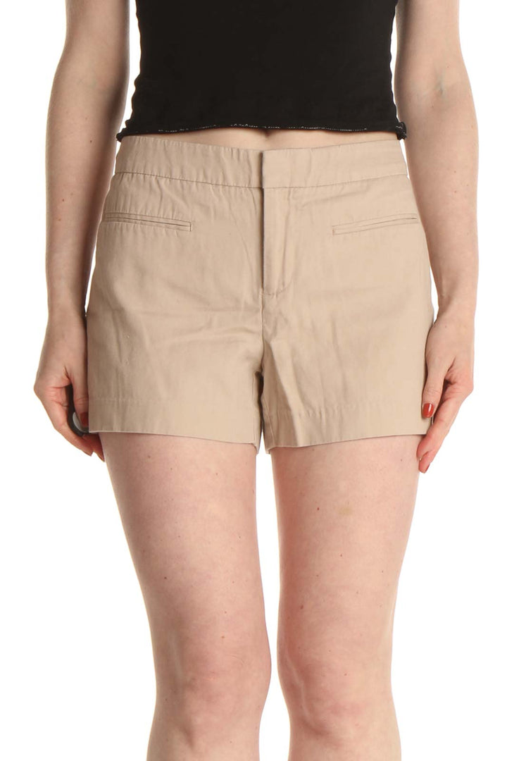 Beige Solid All Day Wear Shorts