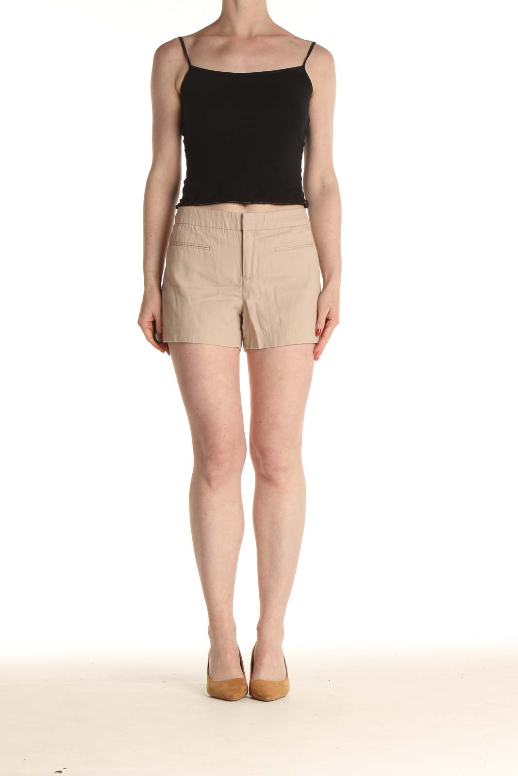 Beige Solid All Day Wear Shorts