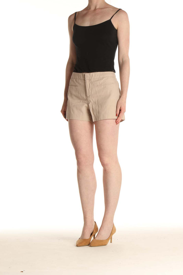 Beige Solid All Day Wear Shorts