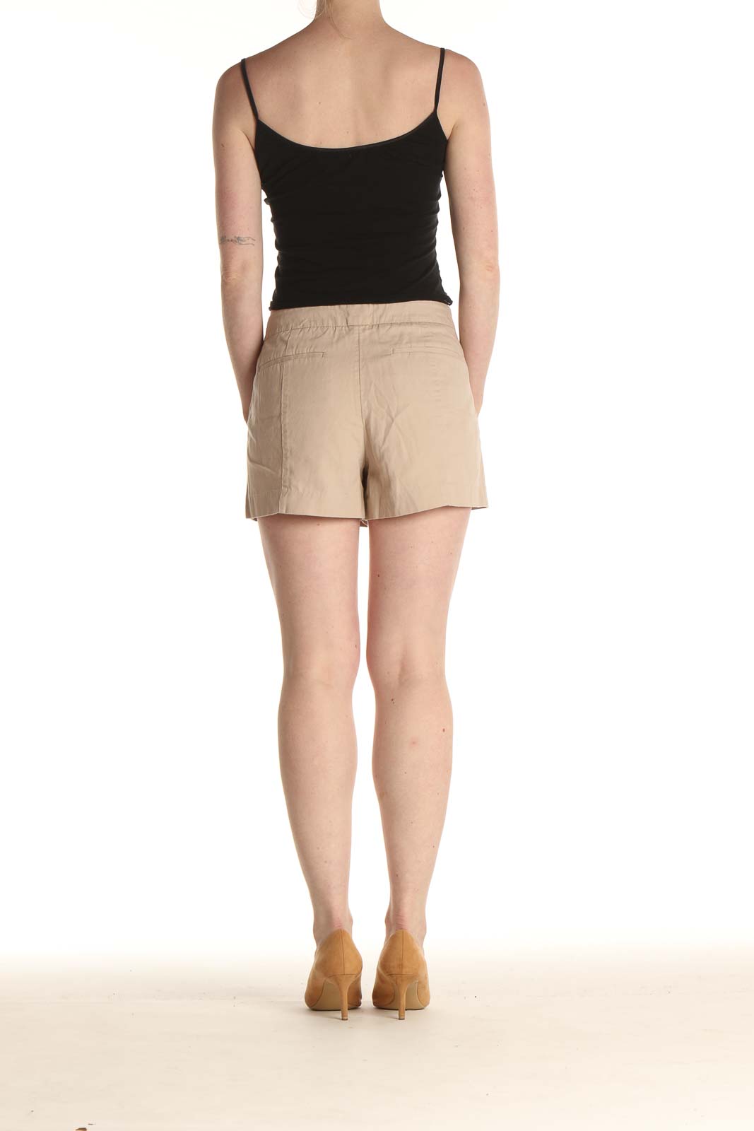 Beige Solid All Day Wear Shorts