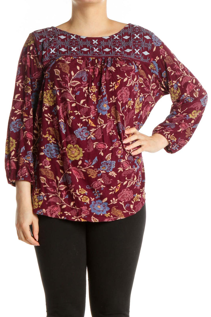 Red Floral Print Bohemian Blouse