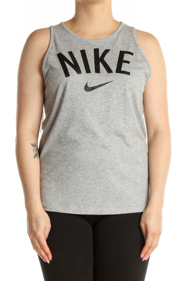 Gray Graphic Print Activewear Tank Top