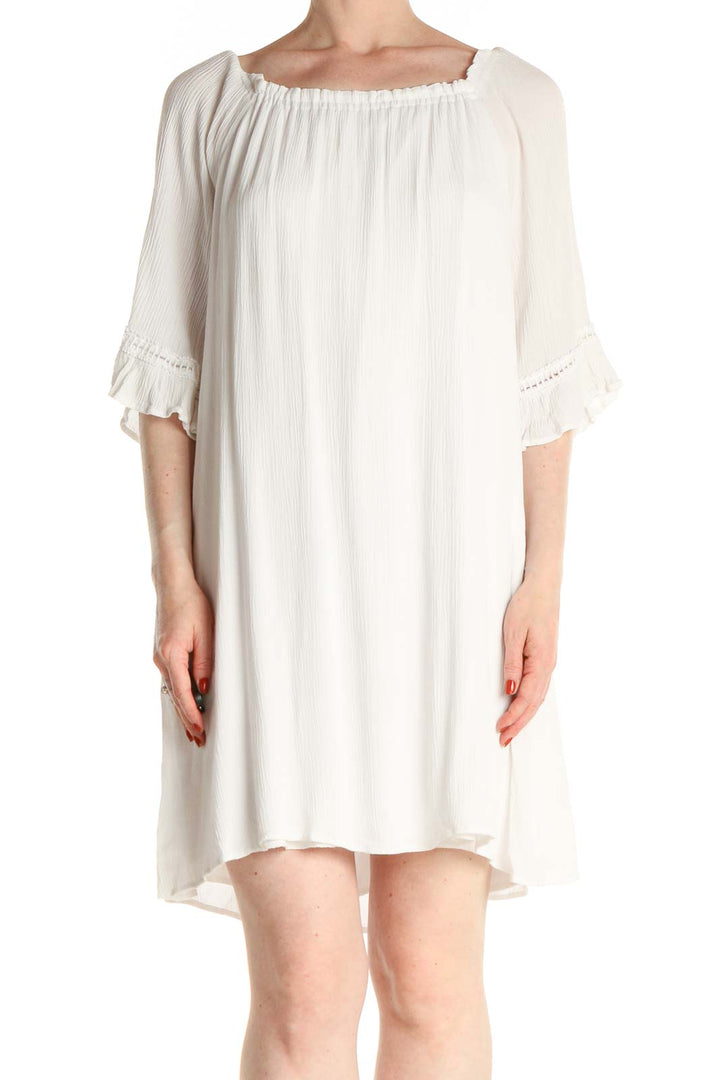 White Solid Day Shift Dress